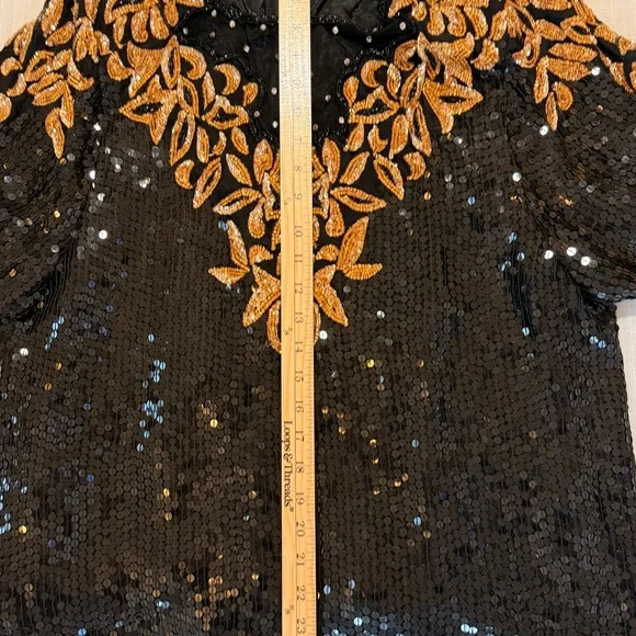 Vintage Silk Elegant Black and Gold Sequin Blouse - Picture 8 of 9